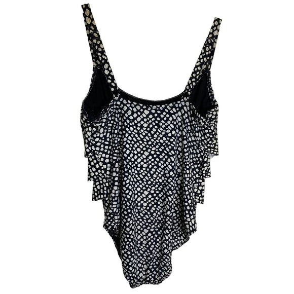 Coco Reef Womens Black and White One Piece Ruffled Bathing Suit Size 10/34 DD - Picture 2 of 7